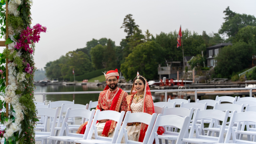 Bride and groom in a candid moment at a wedding